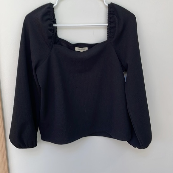 Madewell Crepe Square Neck Puff Sleeve Top Black - Picture 5 of 10